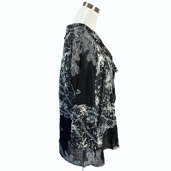 CITRON SANTA MONICA  Ruffled Silk Cardigan Womens‎ Size L Black Flowy Elegant - Picture 5 of 10